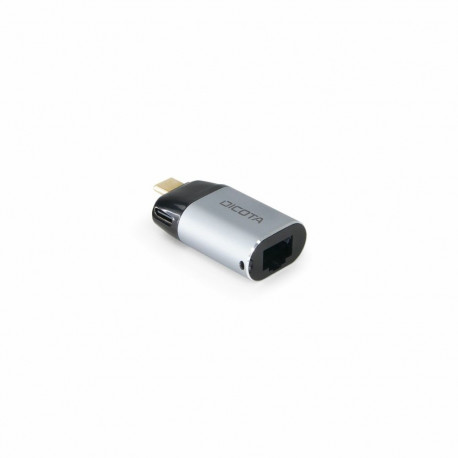 Dicota USB-C–Etherneti miniadapter PD-ga (100W), hõbedane