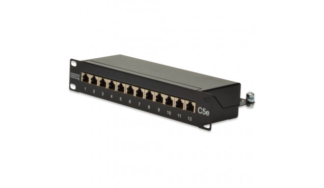 "DIGITUS Patchpanel 1HE 12-Port Cat5e ClassD geschirmt schw."
