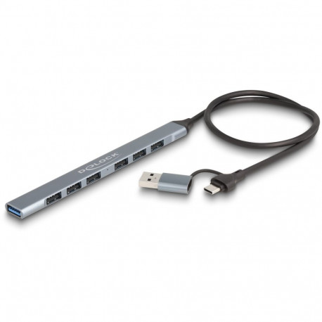 "DELOCK 7 Port Slim USB Hub mit USB Type-C oder USB Typ-A zu 1 x USB 5 Gbps Typ-A + 6 x USB 2.0 Typ-