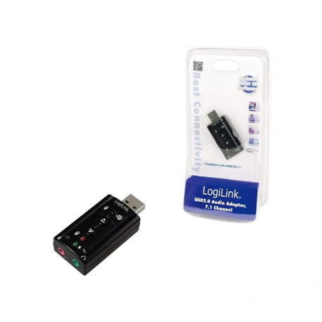 LogiLink audioadapter USB 2.0 USB-A/M 2x 3,5 mm/F, virtuaalne 7.1 heliefekt, must