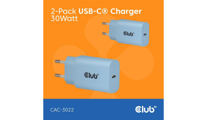 "Club3D Lifestyle Ladegerät USB-C 30Watt. 2Stk blau retail"
