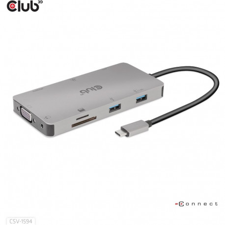 "Club3D USB-C 9in1-HUB >HDMI/VGA/2xUSB/USB-C/RJ45/SD PD100W"