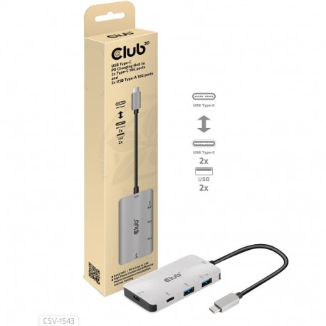 "Club3D Adapter USB 3.1 Typ C > 2x USB C + 2x USB A Lade Hub"
