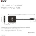 "Club3D MST-Hub USB 3.2 Typ C > 2x HDMI 4K60Hz +100W PD St/Bu retail"