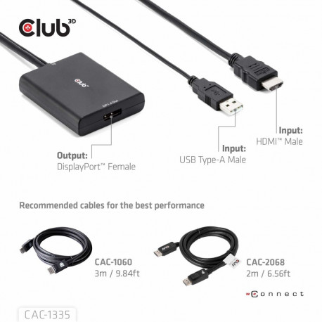 "Club3D Adapter HDMI + MicroUSB > DP 4K120Hz aktiv St/Bu"