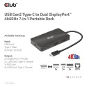 "Club3D USB-C 7in1-HUB >2xDP/2xUSB/2xUSB-C/LAN 4K60Hz PD100W"