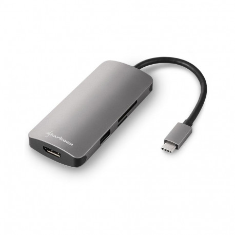 "Sharkoon USB 3.0 Type C Multiport Adapter (dunkelgrau. USB-C. HDMI. MicroSD. SD)"