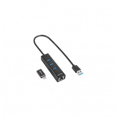"Sharkoon 3-Port USB 3.2 Gen 1 Alu Hub + Ethernet (schwarz)"