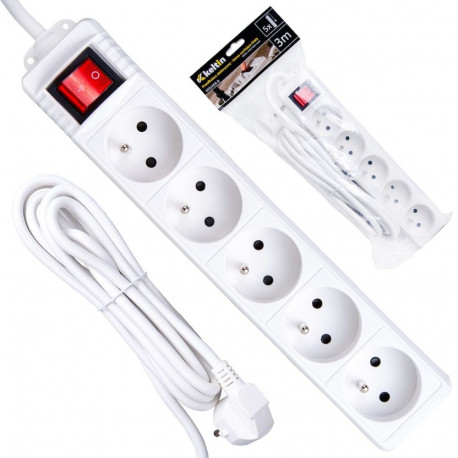 Geko toitekaabli pikendus lülitiga K00246B-B, 5 pesaga, 3m, 3500W, IP20, 3x1.5mm2