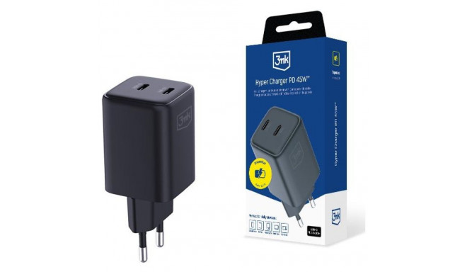 3MK Hyper Charger PD 45W GaN QC4+ PPS 2C Super-Fast Charge 2.0 Black