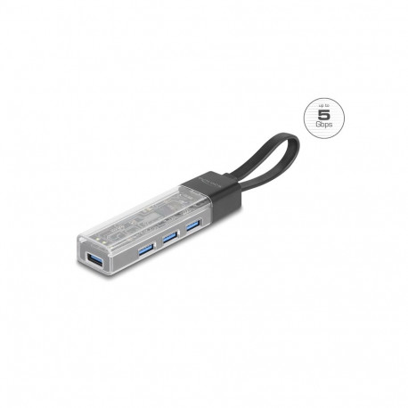 USB 3.0 hub, 4 porti, läbipaistev, võimalik ühendada USB-A ning USB-C pesaga