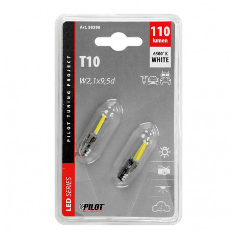 Led T10, COB,2 tk, 9-32V,W2,1x9,5d,valge