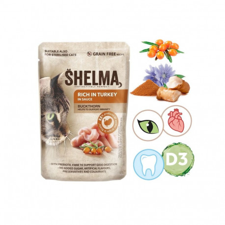 SHELMA rikkalik kalkunilihaga kastmes märg kassitoit 85g