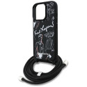 Case Karl Lagerfeld crossbody grained musta mustriga ja logoga iPhone 16 Pro jaoks