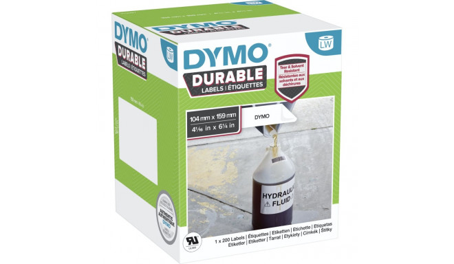 Dymo LW Durable -püsisilt 104 mm x 159 mm, 200 silti, valge polüester