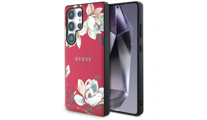 Guess Grained Printed Flower Pattern MagSafe Case for Samsung Galaxy S25 Ultra Fuchsia
