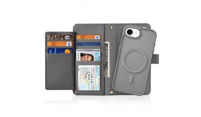 Dux Ducis Lawa iPhone 16e Leather Case with Detachable Magnetic Wallet - Gray
