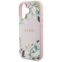 Guess Grained Printed Flower Pattern MagSafe iPhone 16 Case Pink