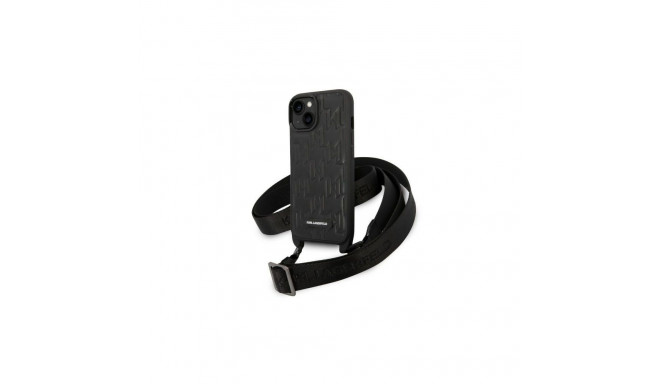 Karl Lagerfeld Monogram Plaque Logo Strap Case for iPhone 14 / 15 / 13 6.1" - Black