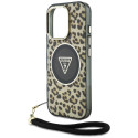 Guess HC IML Leopard Triangle Cord Strap MagSafe Case for iPhone 16 Pro - Brown