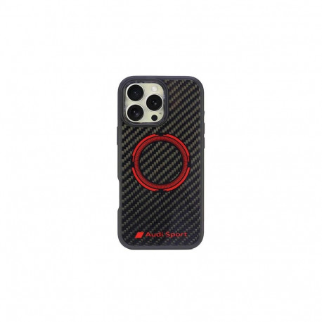 Audi Carbon Fiber Sport Red Circle MagSafe Case for iPhone 16 Pro Max 6.9" - Black