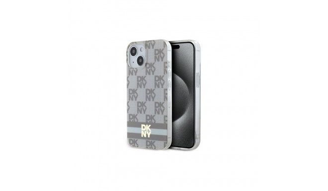 DKNY IML Checkered Mono Pattern & Printed Stripes MagSafe case for iPhone 15 / 14 / 13 - beige