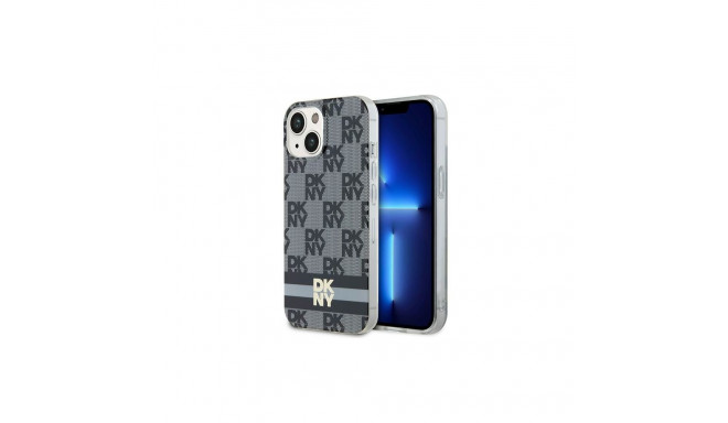 DKNY IML Checkered Mono Pattern & Printed Stripes MagSafe Case for iPhone 15/14/13 - Black