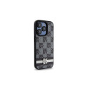 DKNY Leather Checkered Mono Pattern & Printed Stripes Case for iPhone 15 Pro Max - Black