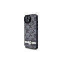 DKNY Leather Checkered Mono Pattern & Printed Stripes Case for iPhone 15 Plus / 14 Plus - Black