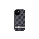 DKNY Leather Checkered Mono Pattern & Printed Stripes Case for iPhone 15 Plus / 14 Plus - Black