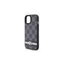 DKNY Leather Checkered Mono Pattern & Printed Stripes Case for iPhone 15 Plus / 14 Plus - Black