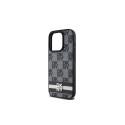 DKNY Leather Checkered Mono Pattern & Printed Stripes iPhone 15 Pro Case - Black