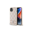 DKNY Leather Checkered Mono Pattern & Printed Stripes case for iPhone 15 / 14 / 13 - pink