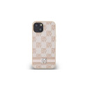 DKNY Leather Checkered Mono Pattern & Printed Stripes case for iPhone 15 / 14 / 13 - pink