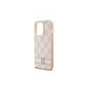 DKNY Leather Checkered Mono Pattern & Printed Stripes case for iPhone 14 Pro - pink