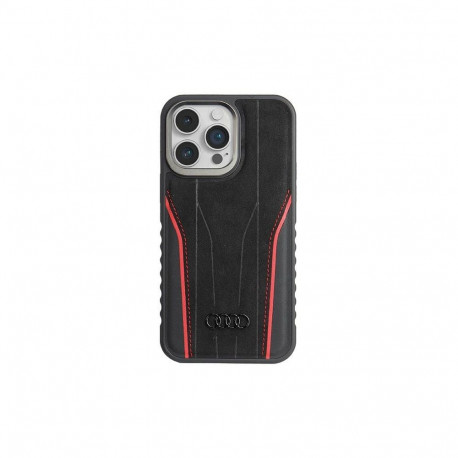Audi Genuine Leather case with MagSafe for iPhone 15 Pro - black and red