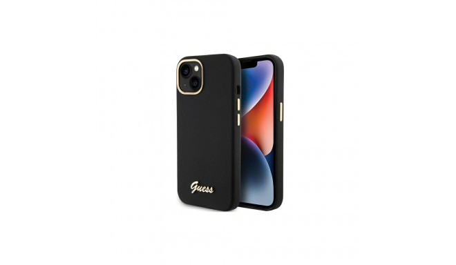 Guess Silicone Script Metal Logo & Frame case for iPhone 15 - black