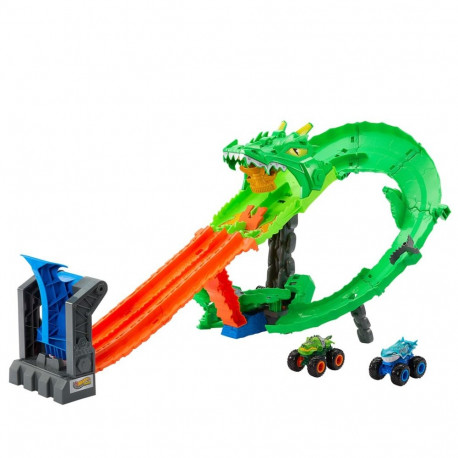 Hot Wheels koletisveokite mängukomplekt Haid vs. dinosaurused: Draakoni hävitamine ja 2 mänguautot