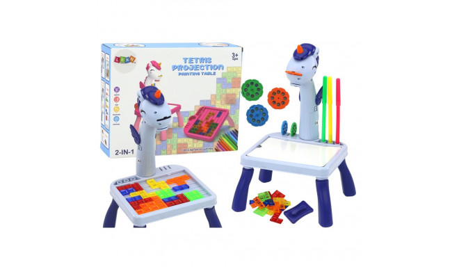 Mini Projektor Stolik Tetris 2w1 Jednorożec Niebieski