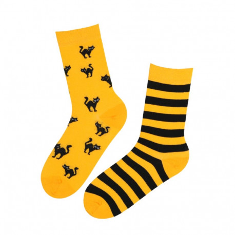 SOKISAHTEL SCAREDY-CAT kollased kasside ja triibumustriga halloweeni sokid 444, 446