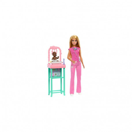 Barbie Baby Doctor Doll with Blonde Fashion Doll, 1 Baby Doll, Furniture & Accessories