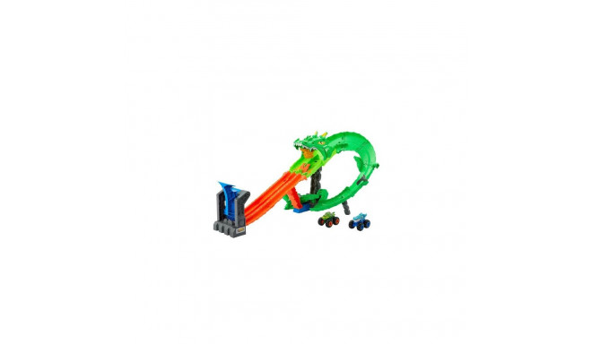 Hot Wheels Monster Trucks Sharks vs. Dinos Dragon Destruction Playset &amp; 2 Toy Trucks