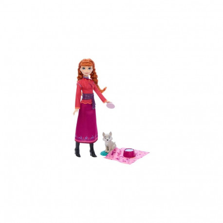 Disney Frozen Anna Fashion Doll & Wolf Cub Figure with 4 Nurturing Accessories Inspired by Movie