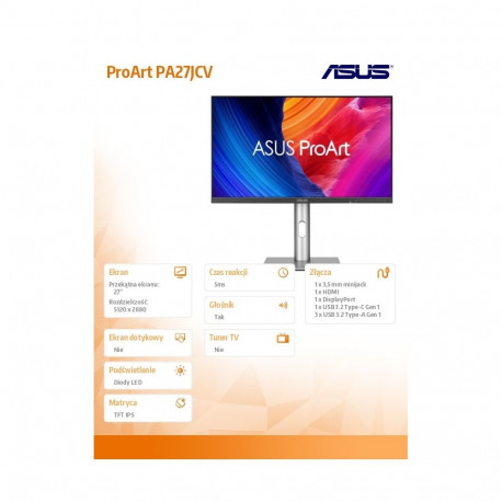 Monitor 27 inch PA27JCV 5K IPS USB-C DP HDMI KVM 100%sRGB HDR500 PIVOT 0-130MM