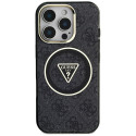 Guess IML Metal Glitter 4G Circle Triangle MagSafe Case for iPhone 16 Pro - Black