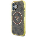 Guess IML Metal Glitter 4G Circle Triangle MagSafe Case for iPhone 16 - Brown