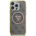 Guess IML Metal Glitter 4G Circle Triangle MagSafe Case for iPhone 16 Pro - Brown