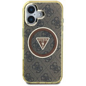 Guess IML Metal Glitter 4G Circle Triangle MagSafe Case for iPhone 16 - Brown