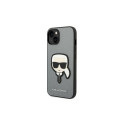 Karl Lagerfeld kaitseümbris iPhone 14 6,1" Saffiano Karl's Head Patch, hõbedane (KLHCP14SSAPKHG)