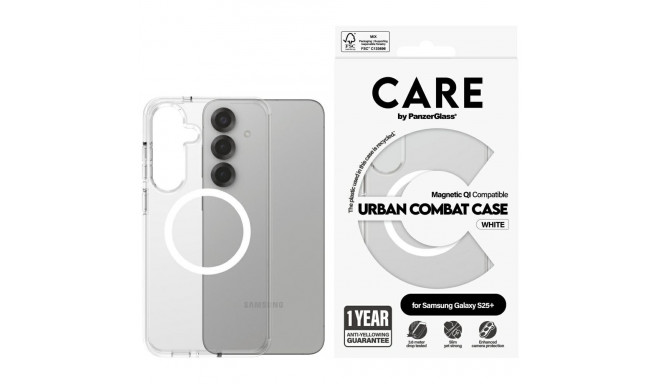 CARE by PanzerGlass Flagship Urban Combat White QI Case for Samsung Galaxy S25+ - Transparent
